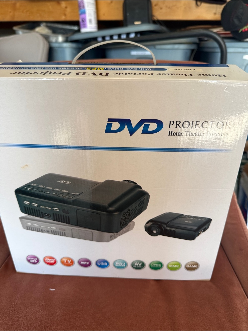 DVD Projector Home Theater Portable - White Box with Blue Logo